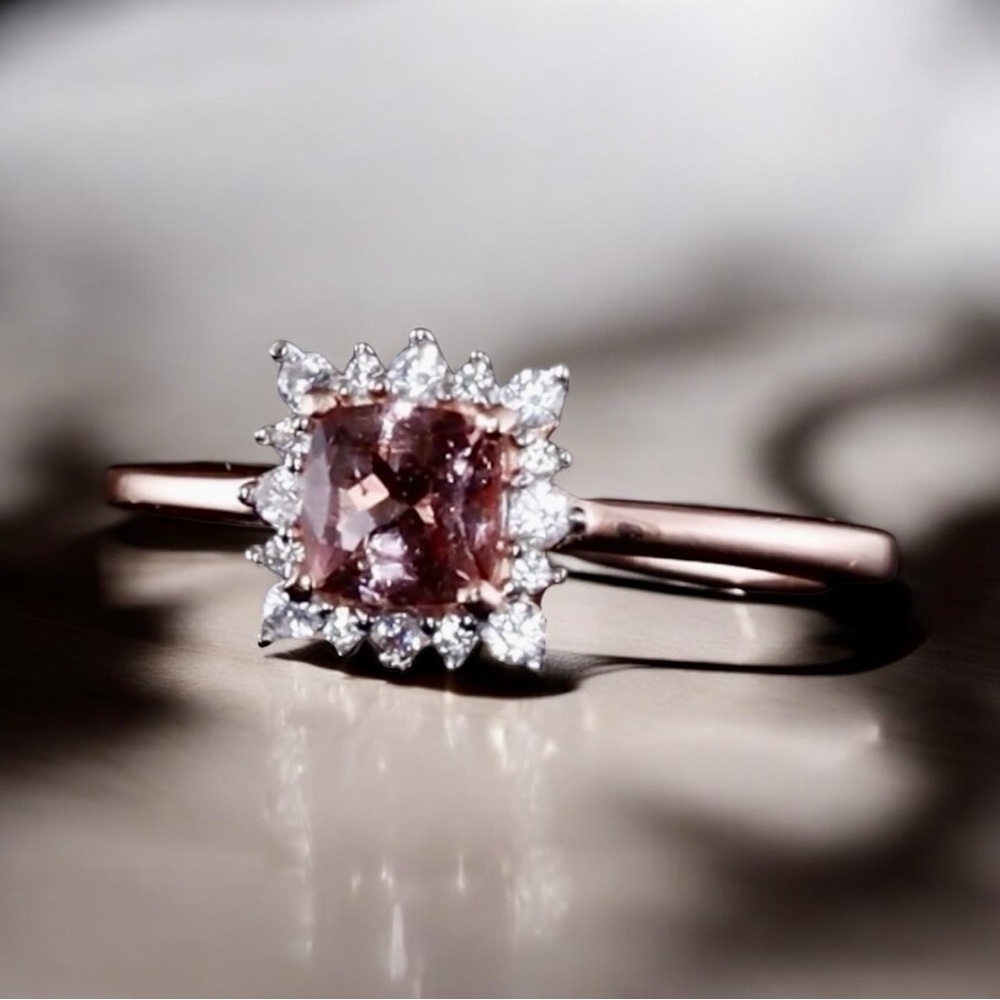 Blush Pink Apatite Halo Ring 14K Rose Gold over 925 Sterling Silver - Picture 5 of 14